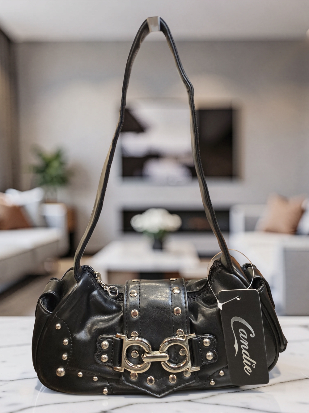 Candie’s Black Faux Leather Moto Hobo Bag NWT